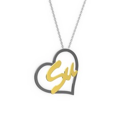 Kalpli İsim Kolye - 925 ayar siyah rodyum kaplama gümüş kolye (2 karakterli el yazısı, 40 cm beyaz altın rolo zincir) #1m8t7wj