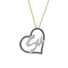 925 ayar siyah rodyum kaplama gümüş kolye (2 karakterli el yazısı, 40 cm altın rolo zincir)