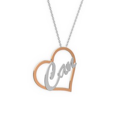 Kalpli İsim Kolye - 8 ayar rose altın kolye (3 karakterli el yazısı, 40 cm beyaz altın rolo zincir) #1nqxwlw