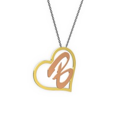 Kalpli İsim Kolye - 14 ayar altın kolye (1 karakterli el yazısı, 40 cm gümüş rolo zincir) #1nyswye