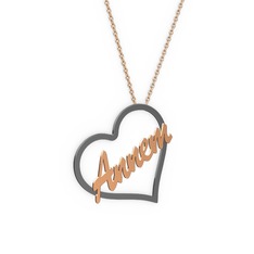 Kalpli İsim Kolye - 925 ayar siyah rodyum kaplama gümüş kolye (5 karakterli el yazısı, 40 cm rose altın rolo zincir) #1pxnnt4