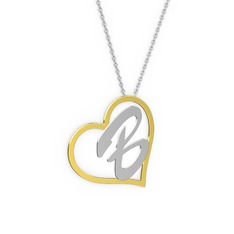 Kalpli İsim Kolye - 8 ayar altın kolye (1 karakterli el yazısı, 40 cm gümüş rolo zincir) #1s2zps6