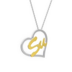 Kalpli İsim Kolye - 925 ayar gümüş kolye (2 karakterli el yazısı, 40 cm beyaz altın rolo zincir) #1tfvdha