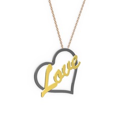 Kalpli İsim Kolye - 925 ayar siyah rodyum kaplama gümüş kolye (4 karakterli el yazısı, 40 cm rose altın rolo zincir) #1u93a5u