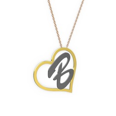 Kalpli İsim Kolye - 8 ayar altın kolye (1 karakterli el yazısı, 40 cm rose altın rolo zincir) #1vxzll2