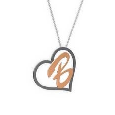 925 ayar siyah rodyum kaplama gümüş kolye (1 karakterli el yazısı, 40 cm beyaz altın rolo zincir)