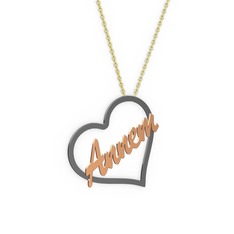 Kalpli İsim Kolye - 925 ayar siyah rodyum kaplama gümüş kolye (5 karakterli el yazısı, 40 cm altın rolo zincir) #1wznhph