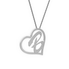 8 ayar beyaz altın kolye (1 karakterli el yazısı, 40 cm gümüş rolo zincir)