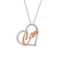 Kalpli İsim Kolye - 18 ayar beyaz altın kolye (3 karakterli el yazısı, 40 cm gümüş rolo zincir) #1yollaq
