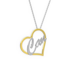 Kalpli İsim Kolye - 18 ayar altın kolye (3 karakterli el yazısı, 40 cm gümüş rolo zincir) #2co60c
