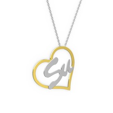 Kalpli İsim Kolye - 8 ayar altın kolye (2 karakterli el yazısı, 40 cm beyaz altın rolo zincir) #2ekorm