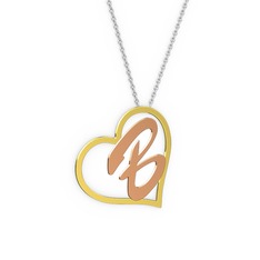 Kalpli İsim Kolye - 925 ayar altın kaplama gümüş kolye (1 karakterli el yazısı, 40 cm beyaz altın rolo zincir) #2higru