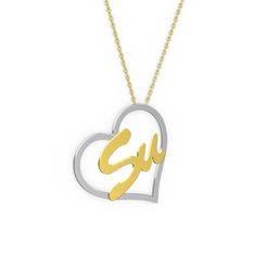 Kalpli İsim Kolye - 8 ayar beyaz altın kolye (2 karakterli el yazısı, 40 cm altın rolo zincir) #3c8n1d