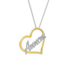 925 ayar altın kaplama gümüş kolye (5 karakterli el yazısı, 40 cm beyaz altın rolo zincir)