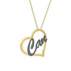 Kalpli İsim Kolye - 18 ayar altın kolye (3 karakterli el yazısı, 40 cm gümüş rolo zincir) #61qz91