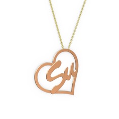 Kalpli İsim Kolye - 14 ayar rose altın kolye (2 karakterli el yazısı, 40 cm altın rolo zincir) #7nd7og