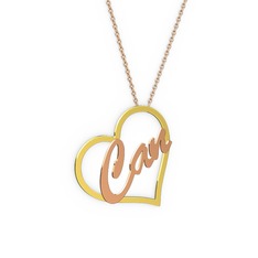 Kalpli İsim Kolye - 925 ayar altın kaplama gümüş kolye (3 karakterli el yazısı, 40 cm rose altın rolo zincir) #c79d63