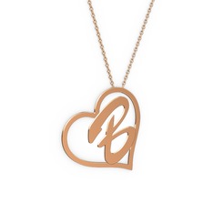 Kalpli İsim Kolye - 14 ayar rose altın kolye (1 karakterli el yazısı, 40 cm rose altın rolo zincir) #g4xinn