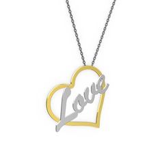 Kalpli İsim Kolye - 18 ayar altın kolye (4 karakterli el yazısı, 40 cm gümüş rolo zincir) #hin00c