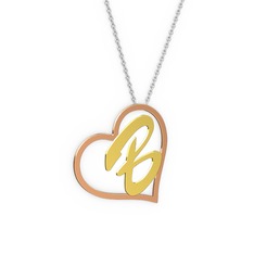 14 ayar rose altın kolye (1 karakterli el yazısı, 40 cm beyaz altın rolo zincir)