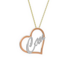 Kalpli İsim Kolye - 18 ayar rose altın kolye (3 karakterli el yazısı, 40 cm altın rolo zincir) #k62wk4