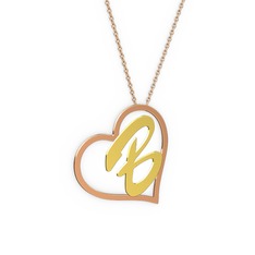 14 ayar rose altın kolye (1 karakterli el yazısı, 40 cm rose altın rolo zincir)