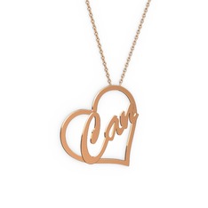 Kalpli İsim Kolye - 8 ayar rose altın kolye (3 karakterli el yazısı, 40 cm rose altın rolo zincir) #mt8ku7