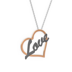 18 ayar rose altın kolye (4 karakterli el yazısı, 40 cm beyaz altın rolo zincir)