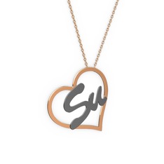 Kalpli İsim Kolye - 14 ayar rose altın kolye (2 karakterli el yazısı, 40 cm rose altın rolo zincir) #rmmjkc