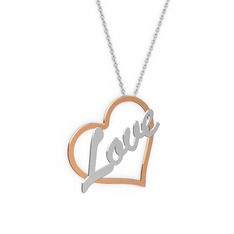 925 ayar rose altın kaplama gümüş kolye (4 karakterli el yazısı, 40 cm beyaz altın rolo zincir)