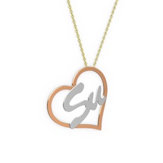 Kalpli İsim Kolye - 14 ayar rose altın kolye (2 karakterli el yazısı, 40 cm altın rolo zincir) #vlf88