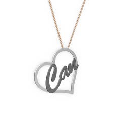 Kalpli İsim Kolye - 8 ayar beyaz altın kolye (3 karakterli el yazısı, 40 cm rose altın rolo zincir) #vufsx9