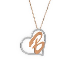 925 ayar gümüş kolye (1 karakterli el yazısı, 40 cm rose altın rolo zincir)