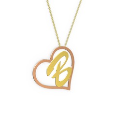 Kalpli İsim Kolye - 925 ayar rose altın kaplama gümüş kolye (1 karakterli el yazısı, 40 cm altın rolo zincir) #xx7prh