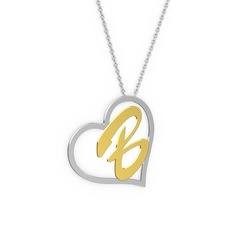 Kalpli İsim Kolye - 8 ayar beyaz altın kolye (1 karakterli el yazısı, 40 cm beyaz altın rolo zincir) #z6b98g