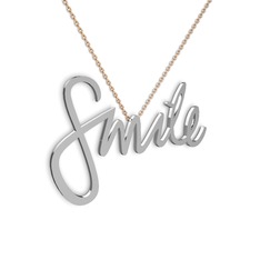 Smile Kolye - 18 ayar beyaz altın kolye (40 cm rose altın rolo zincir) #1o5fcna