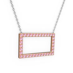 Dikdörtgen Kolye - Pembe kuvars 8 ayar rose altın kolye (40 cm gümüş rolo zincir) #117r12r