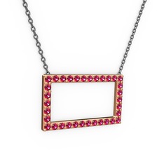 Dikdörtgen Kolye - Rodolit garnet 8 ayar rose altın kolye (40 cm gümüş rolo zincir) #13jv7l0