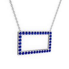 Lab safir 14 ayar beyaz altın kolye (40 cm beyaz altın rolo zincir)