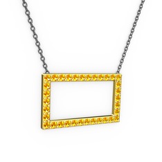 Dikdörtgen Kolye - Sitrin 925 ayar altın kaplama gümüş kolye (40 cm gümüş rolo zincir) #14falp0