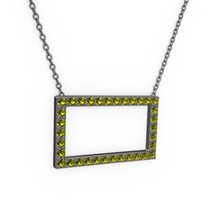 Dikdörtgen Kolye - Peridot 925 ayar siyah rodyum kaplama gümüş kolye (40 cm gümüş rolo zincir) #15c6f8w