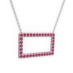 Rodolit garnet 925 ayar gümüş kolye (40 cm beyaz altın rolo zincir)
