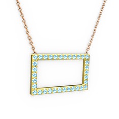 Dikdörtgen Kolye - Akuamarin 925 ayar altın kaplama gümüş kolye (40 cm rose altın rolo zincir) #16mate3