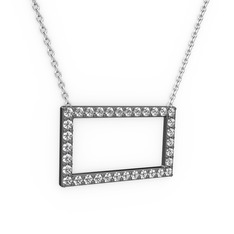Dikdörtgen Kolye - Swarovski 925 ayar siyah rodyum kaplama gümüş kolye (40 cm beyaz altın rolo zincir) #1716015