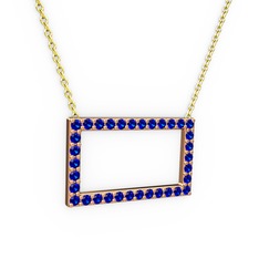 Dikdörtgen Kolye - Lab safir 18 ayar rose altın kolye (40 cm gümüş rolo zincir) #17hqdyp