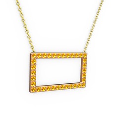 Dikdörtgen Kolye - Sitrin 18 ayar rose altın kolye (40 cm altın rolo zincir) #1aljk7k