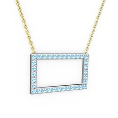 Dikdörtgen Kolye - Akuamarin 8 ayar beyaz altın kolye (40 cm altın rolo zincir) #1cti3td