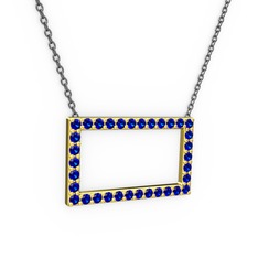 Dikdörtgen Kolye - Lab safir 925 ayar altın kaplama gümüş kolye (40 cm gümüş rolo zincir) #1d843do