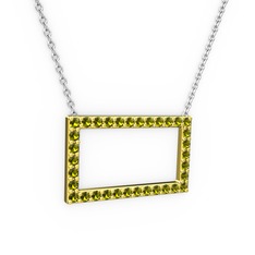 Dikdörtgen Kolye - Peridot 8 ayar altın kolye (40 cm beyaz altın rolo zincir) #1f0c5ia