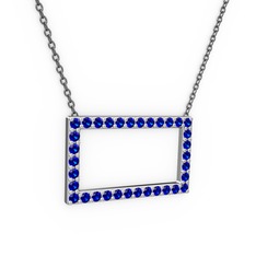 Dikdörtgen Kolye - Lab safir 8 ayar beyaz altın kolye (40 cm gümüş rolo zincir) #1famo8n